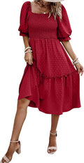 PRETTYGARDEN Women's Summer Puff Sleeve Midi Dress - Flowy Boho Fit on