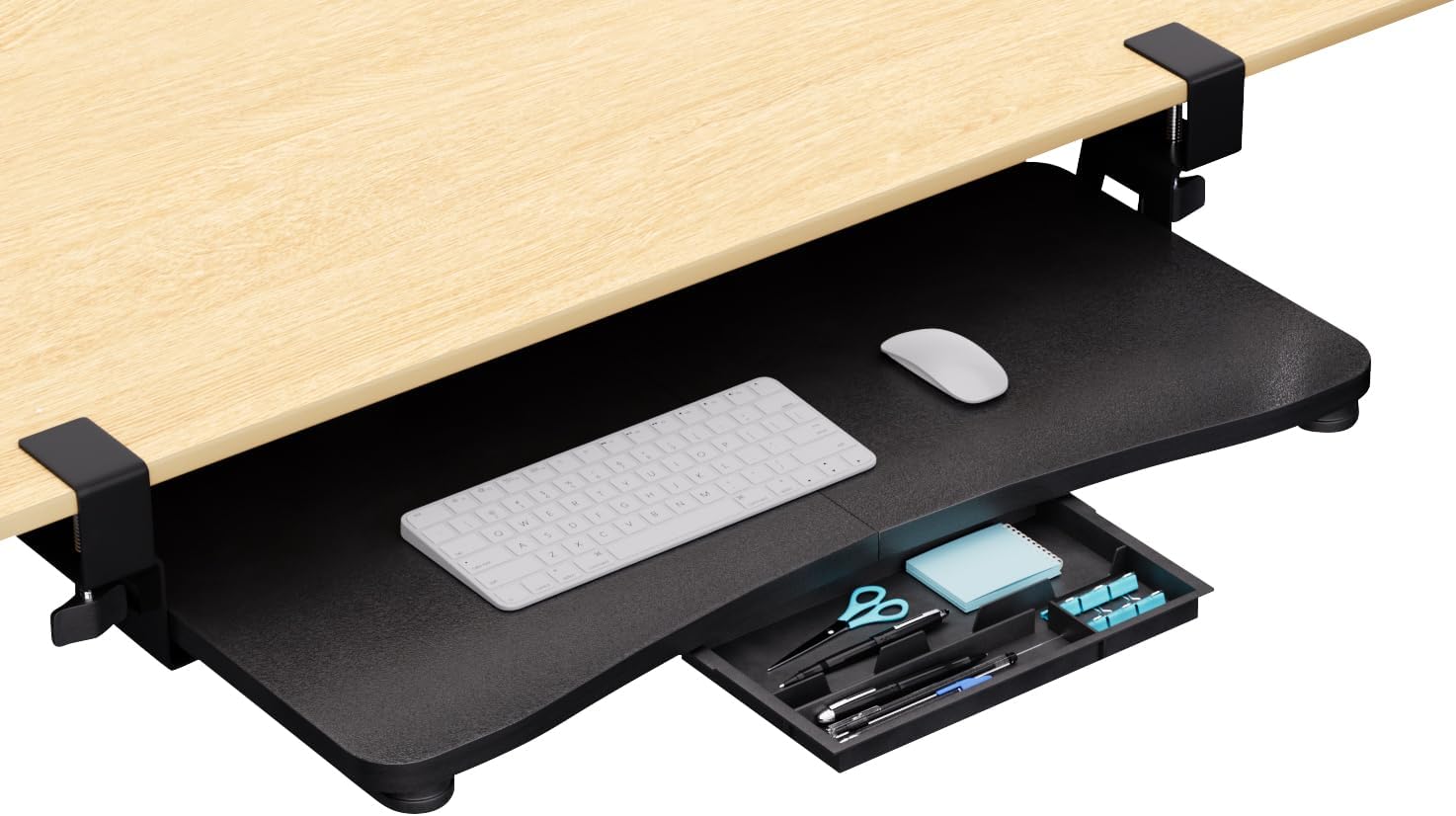 Large Under Desk Keyboard Tray by CALASK - Easy Install, Space-Saving Solution