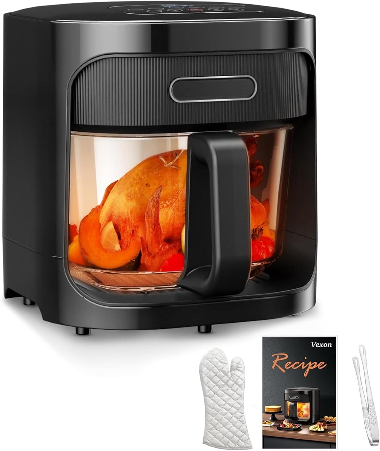 1200W Glass Air Fryer: Nonstick & Safe Basket, Digital Timer