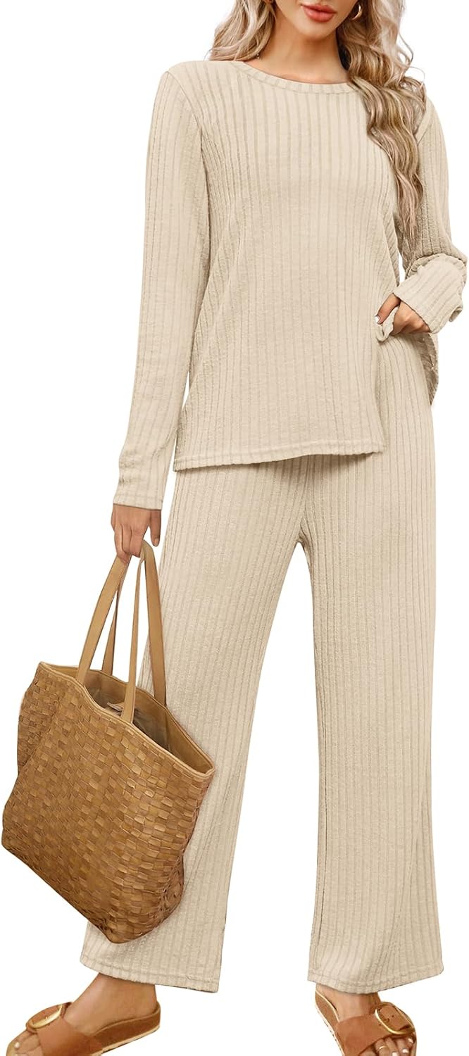WIHOLL Womens Two Piece Outfits Cozy Sweater Loungewear Set