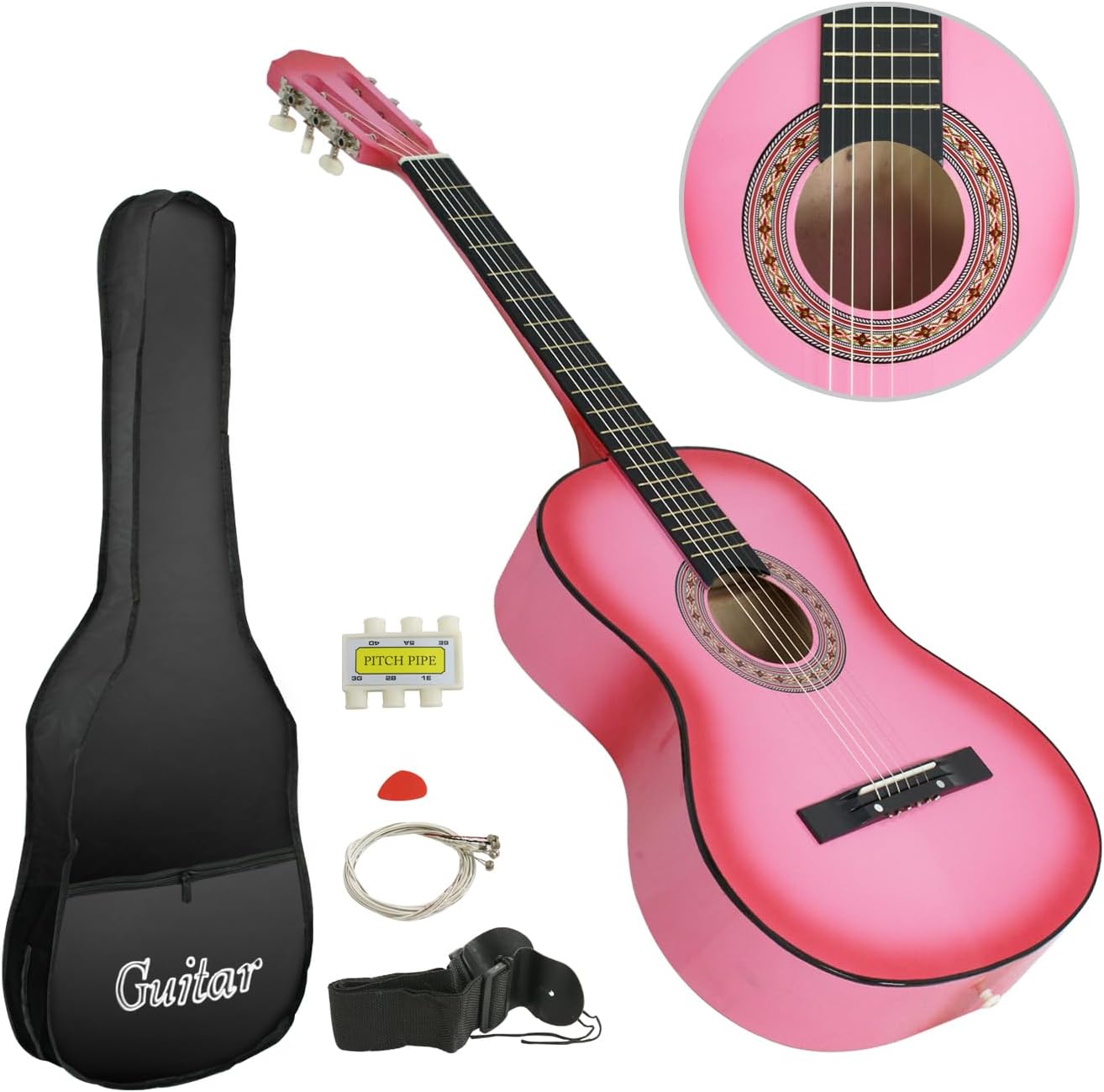 Beginner Pink Acoustic Guitar Bundle - Perfect for Kids/Youths!