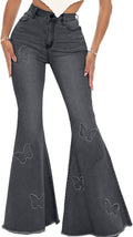 Women's Butterfly High Waisted Bell Bottom Jeans - Embroidered Flare
