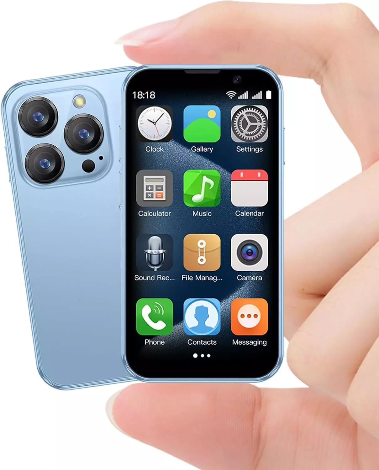3.0 HD Mini Android Phone for Kids - Face ID, Quad Core, Dual Sim - Best Gift (Blue)
