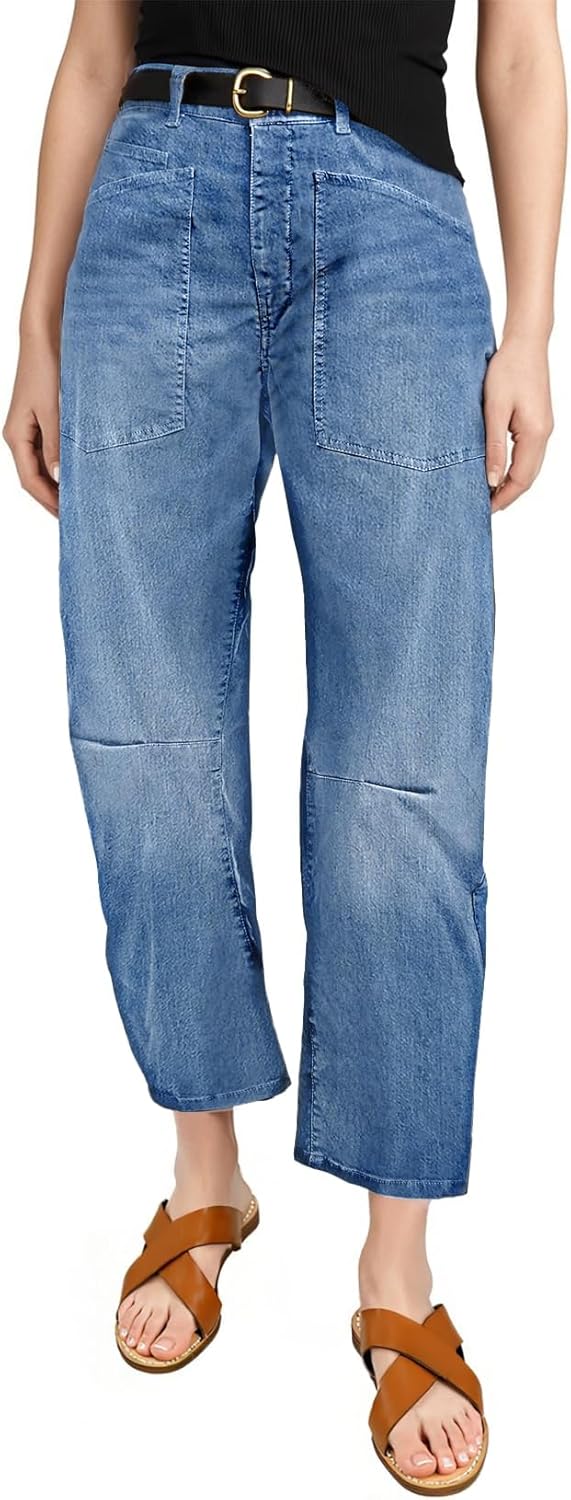 EVALESS Womens Baggy Barrel Jeans High Waisted Wide Leg Style