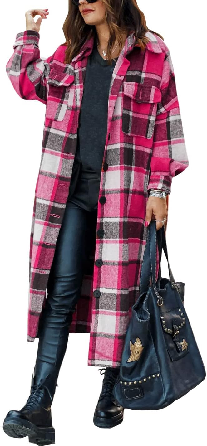 SKIKYAN Women Fall Flannel Plaid Shacket Jacket for Style