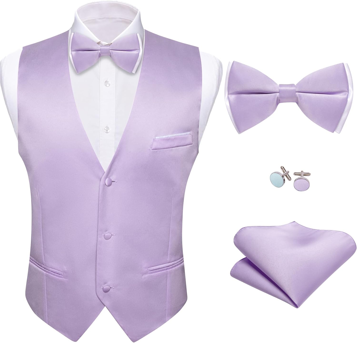Barry.Wang Mens Suit Vest Bow Tie Set for Weddings and Parties