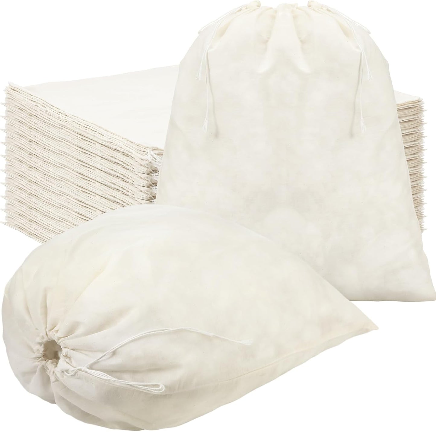 Large Reusable Produce Bags - 50 Pcs Cotton Drawstring Bags