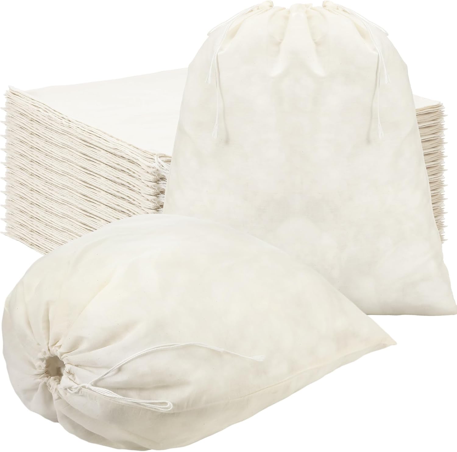 Large Reusable Produce Bags - 50 Pcs Cotton Drawstring Bags
