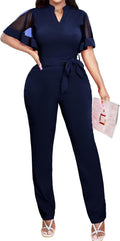 Yiershu Women's V Neck Mesh Ruffle Sleeve Jumpsuit - Dressy Casual Fit