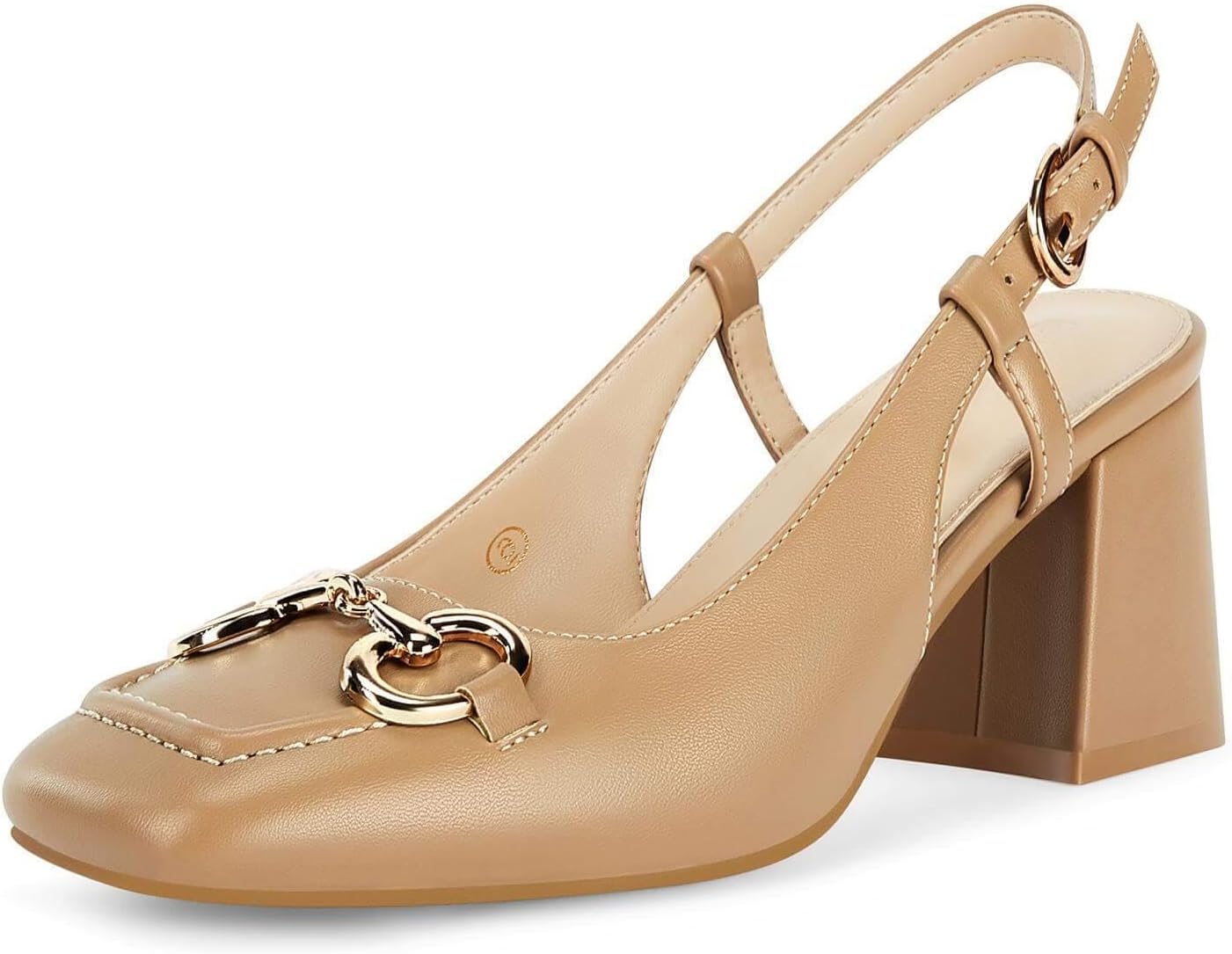Womens Slingback Block Heels Closed Square Toe Dress Shoes