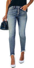 Women's High Rise Skinny Stretch Ripped Jeans - Short 26ft Inseam