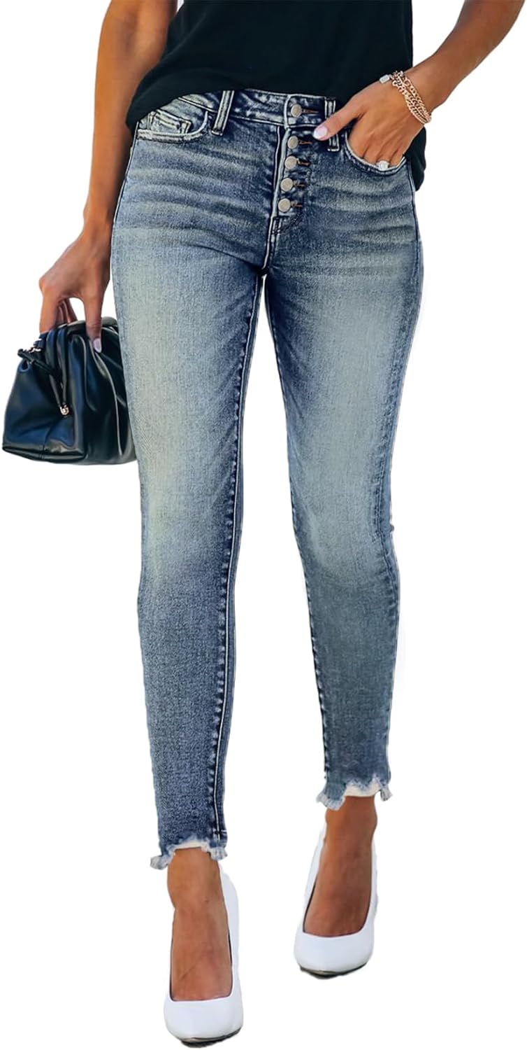 Allimy Women's High Rise Skinny Stretch Ripped Jeans for Style