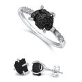 Raw Black Tourmaline Stud Earrings and Dainty Ring Set - October
