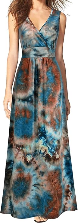 WOOSEA Women Sleeveless Deep V Neck Long Maxi Casual Dress