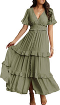 Amegoya V Neck Long Sleeve Boho Maxi Dress - Flowy Summer (Style 1CZF)