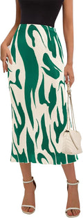 Women's High Waist Graphic Print Plisse Midi Skirt - Flattering Fit