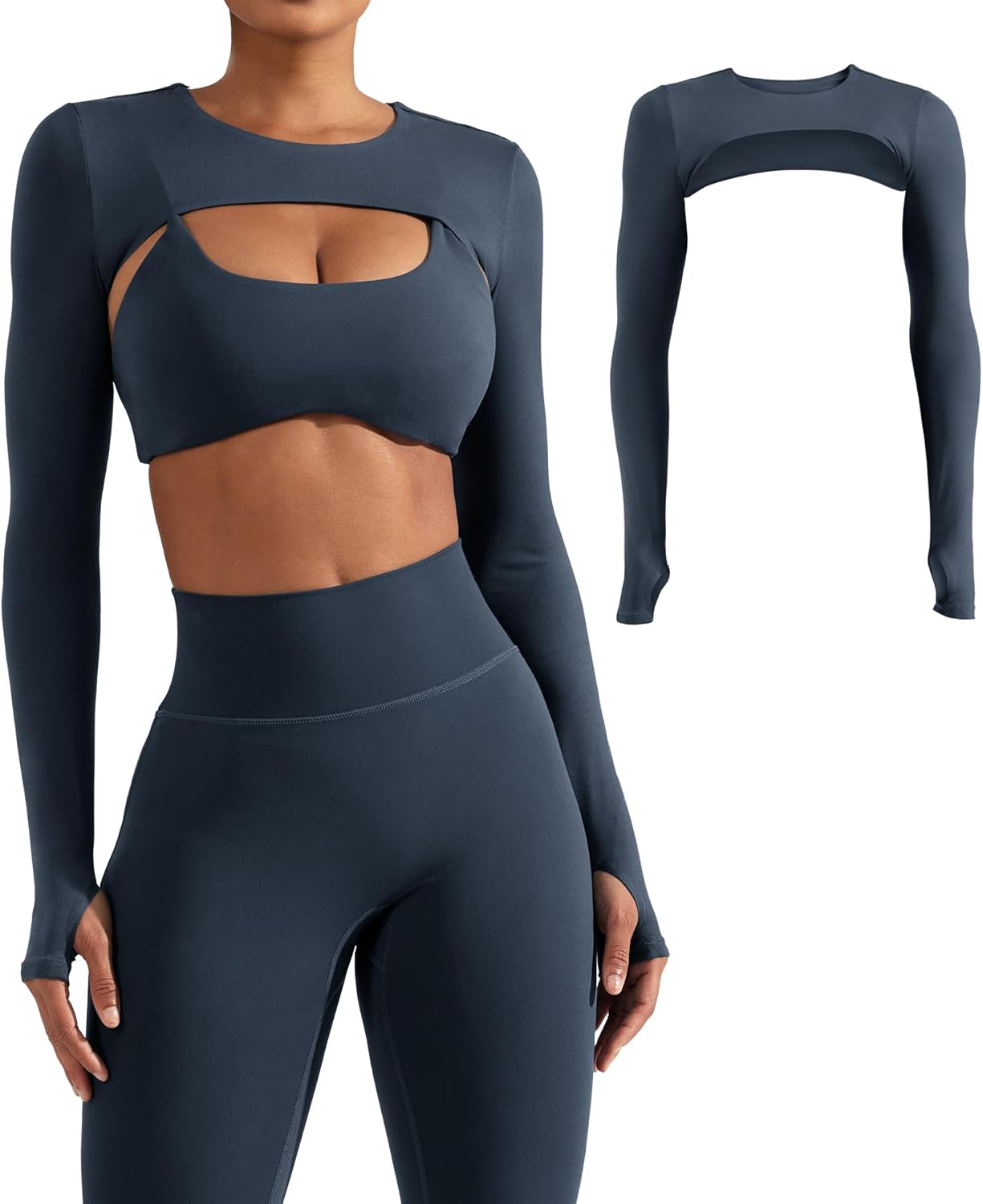 YEOREO Open Front Long Sleeve Crop Top ~ Sporty Style