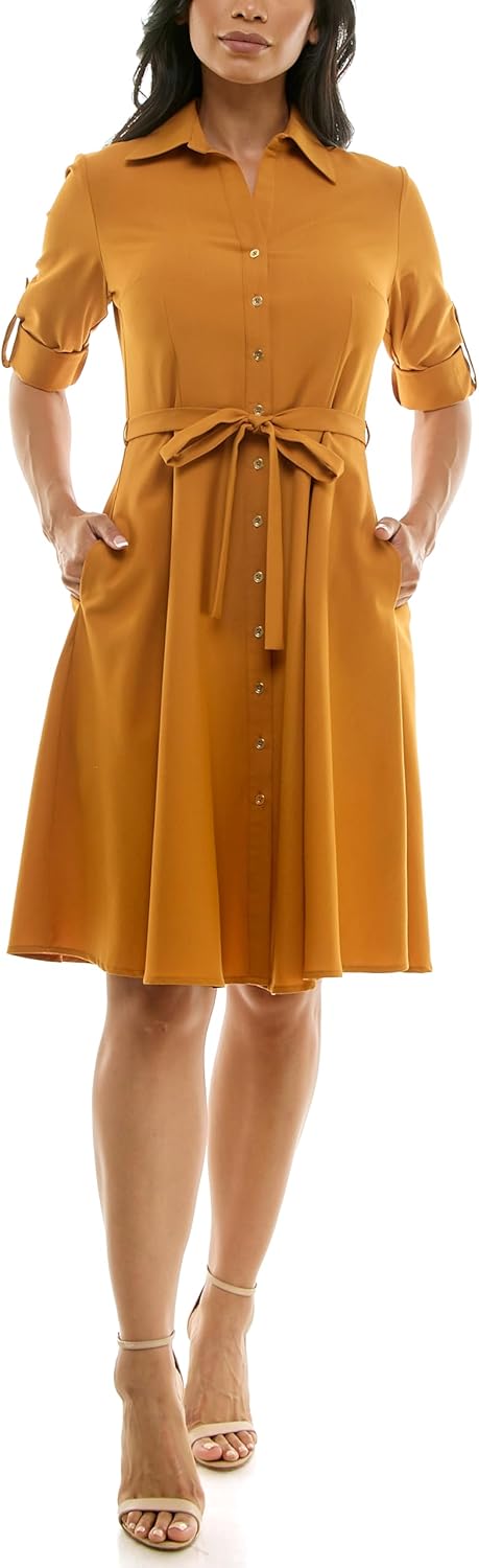 Sharagano Womens Button Front Pleated Shirt Casual Dress Review