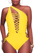 Women One Piece Swimsuit One Shoulder Lace Up Monokini - Flattering
