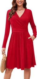 Women's Long Sleeve Casual Fall Dress V-Neck Swing Floral - Versatile