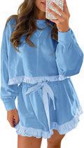 Women's Color Block Ruffle 2 Piece Lounge Set - Cropped Sweatshirt