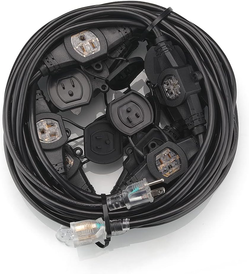 50FT 14 Gauge Extension Cord with 11 Evenly-Spaced Sockets