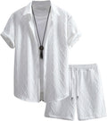 Men's 2 Piece Waffle Knit Button Down Shirt and Shorts Set - Beach