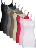 Long Tank Tops for Women 8 Pack - Adjustable Spaghetti Strap Camis