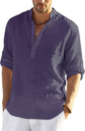 Men's Cotton Linen Henley T-Shirt Long Sleeve - Lightweight Resort do