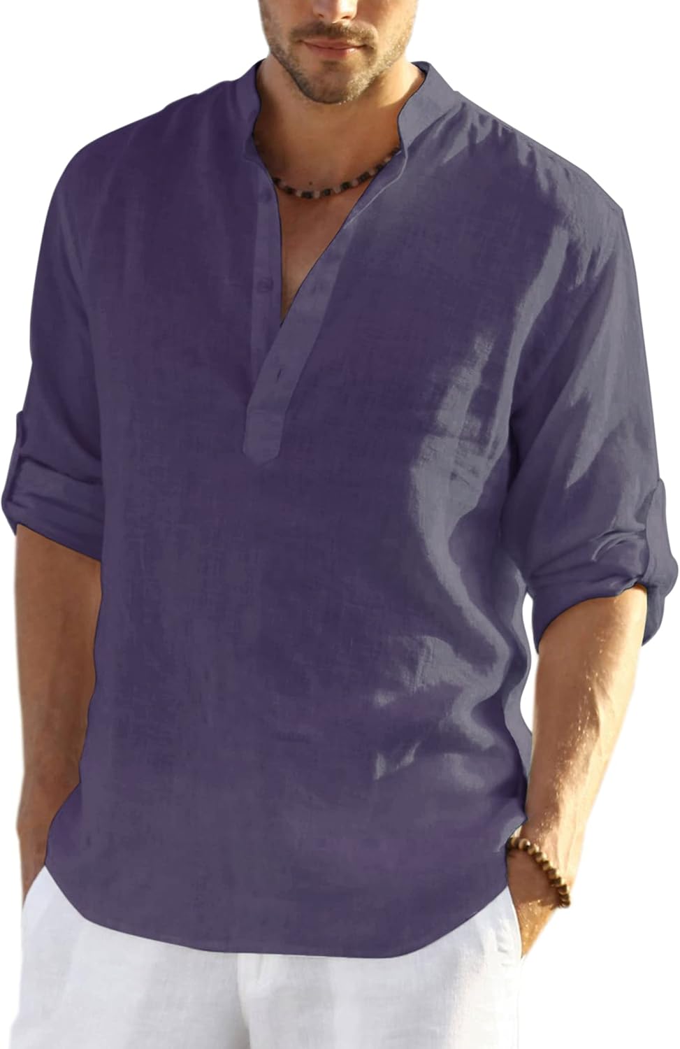 COOFANDY Men's Cotton Linen Henley T-Shirts for Casual Style