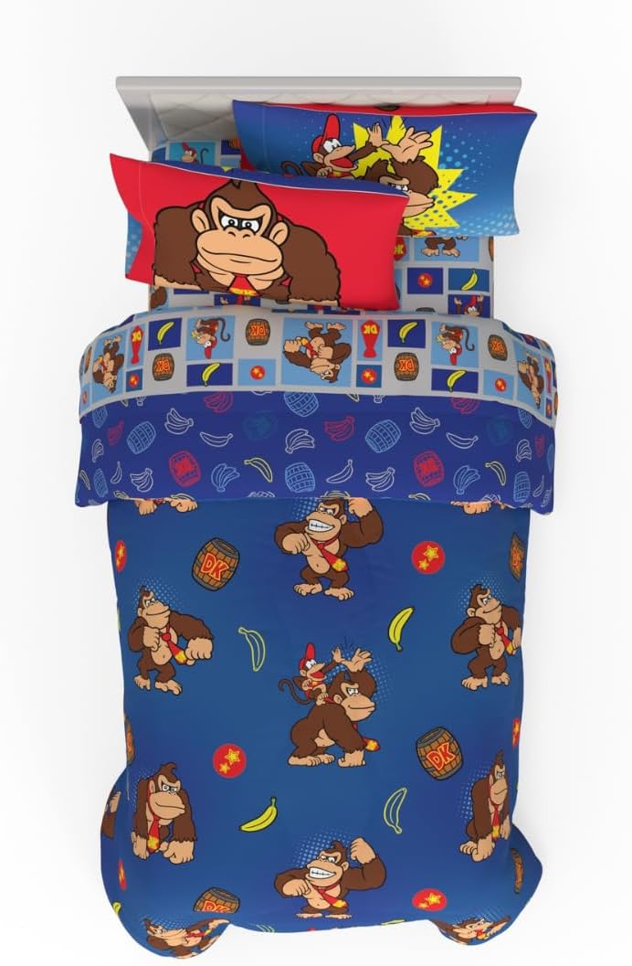 Donkey Kong Gaming Bedding Set with Comforter and Sheets Twin Size