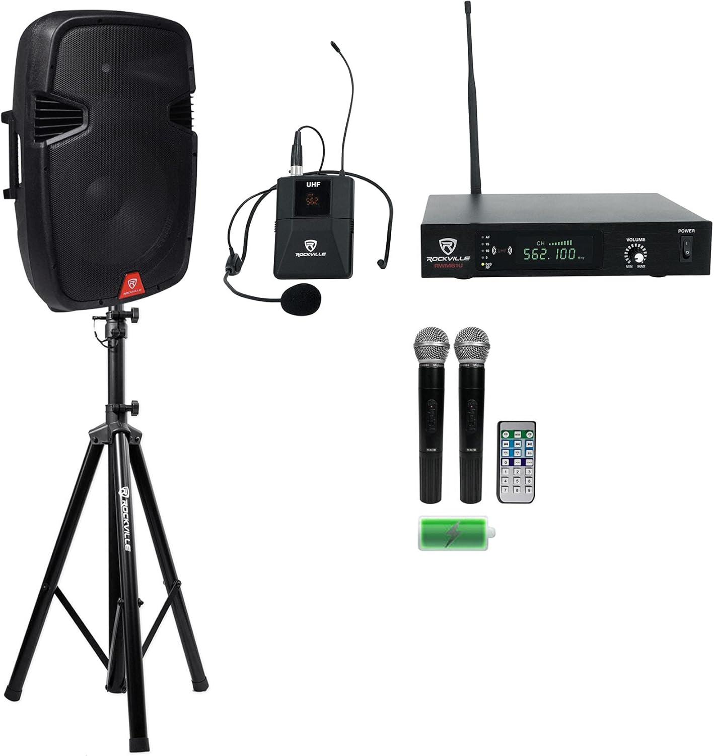 Rockville RAM15BT 15in Bluetooth PA Speaker with Mics and Stand