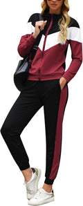 Women's Tracksuit Set Zip Up Jogger 2-Piece - Cozy Colorblock Style