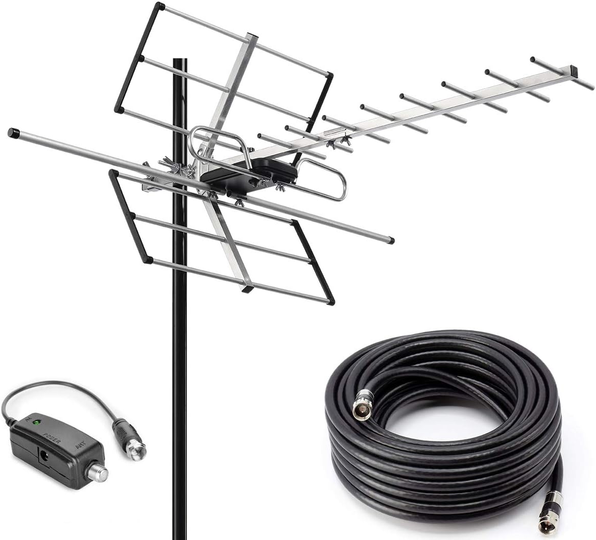 PBD Outdoor Digital Amplified Yagi HDTV Antenna for 120 Miles