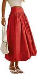 Women's Bubble Long Skirt with Pockets - Flowy A-Line Maxi