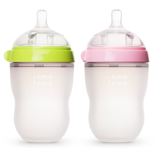 Comotomo Baby Bottle Set, Green/Pink, 8 Ounce, 2-Count