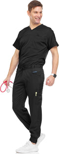 Comfortable Men's Stretch V-Neck Scrubs and Joggers Set by Medichic