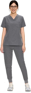 COZYFIT Scrubs for Women Set - Stretch V-Neck Top & Jogger Pant in