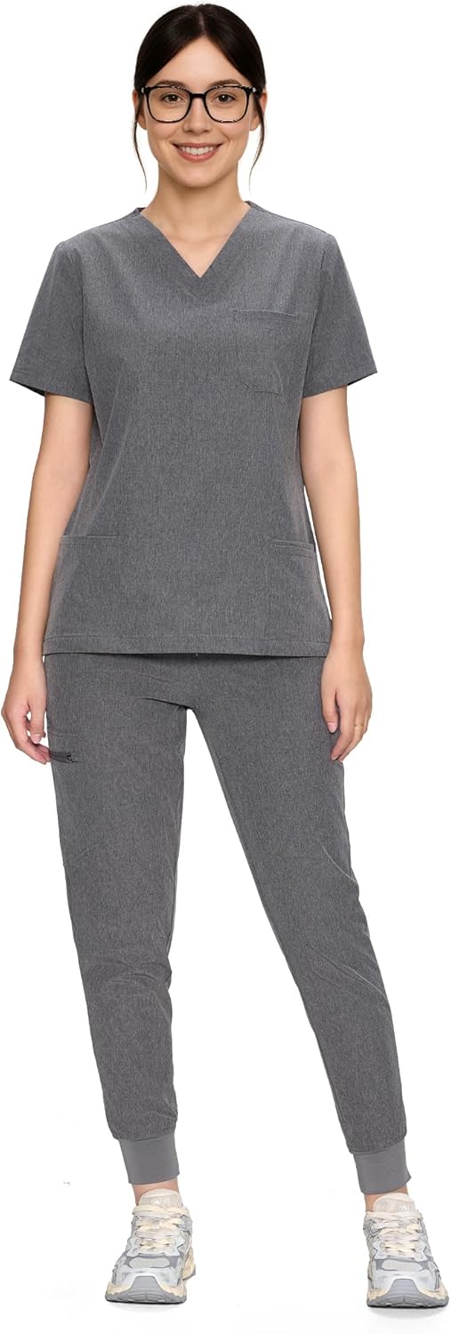 COZYFIT Scrubs for Women - Stylish V-Neck Top & Jogger Pants