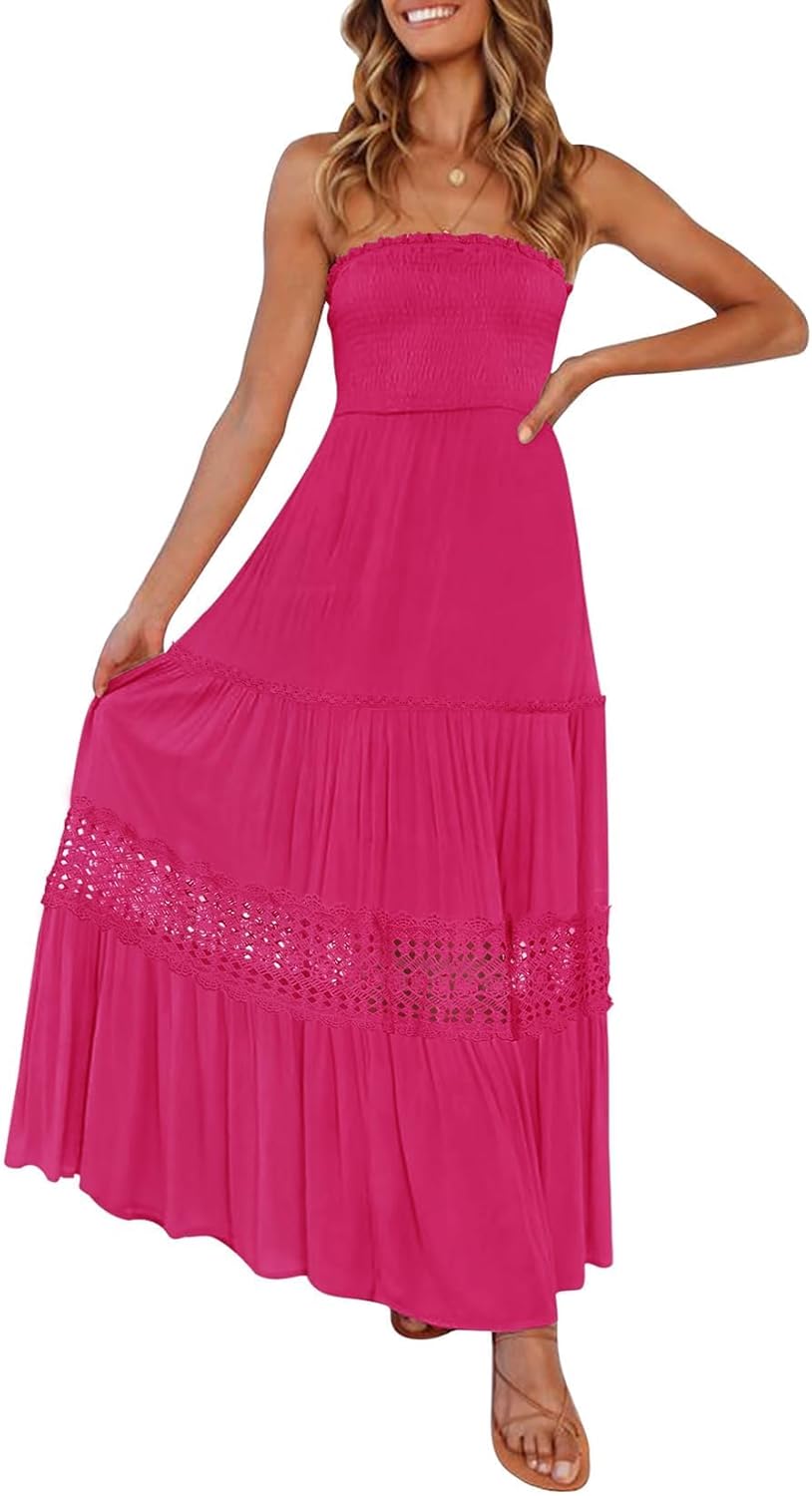 ZESICA Women's Bohemian Strapless Off Shoulder Maxi Dress