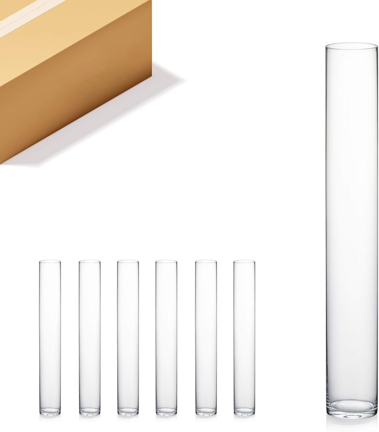 Quality Thick Weighted Tall Clear Cylinder Glass Vases for Events