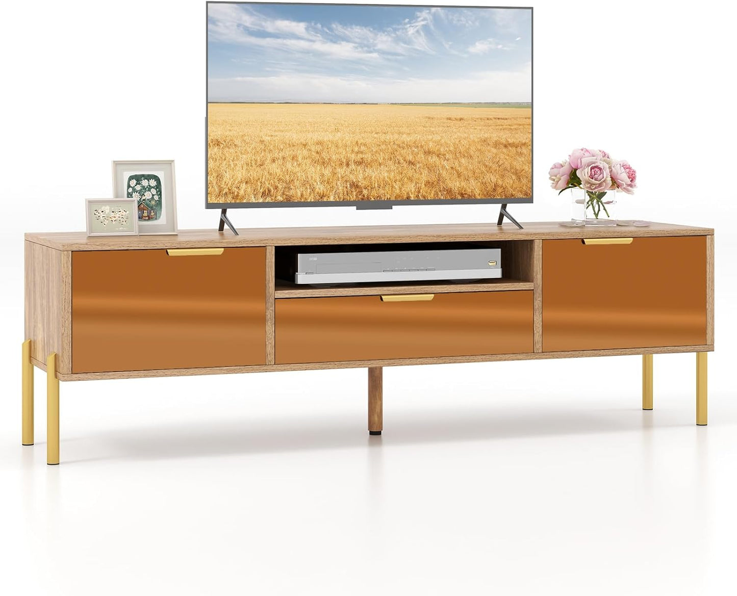 Tangkula Mirrored TV Stand - Stylish Storage Solution!
