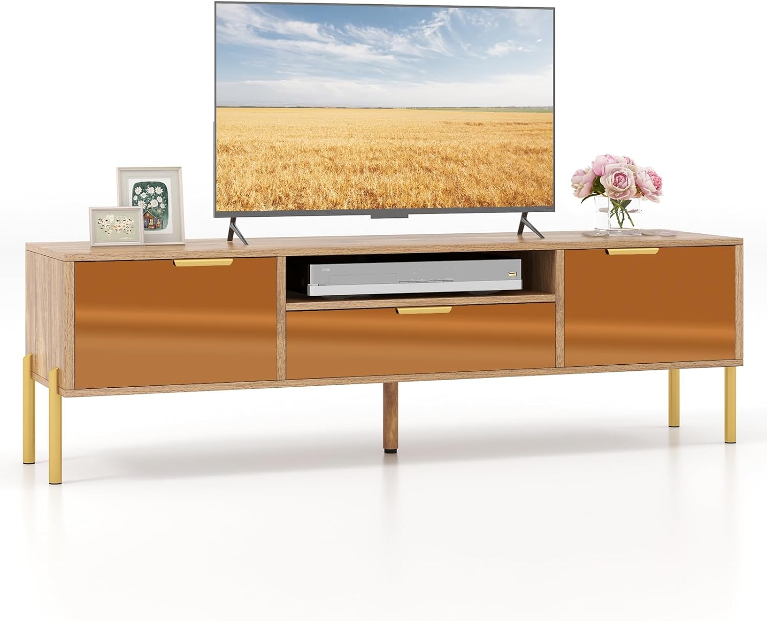 Tangkula Mirrored TV Stand - Stylish Storage Solution!