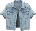 Omoone Women's Cropped Short Sleeve Denim Trucker Jacket - Summer