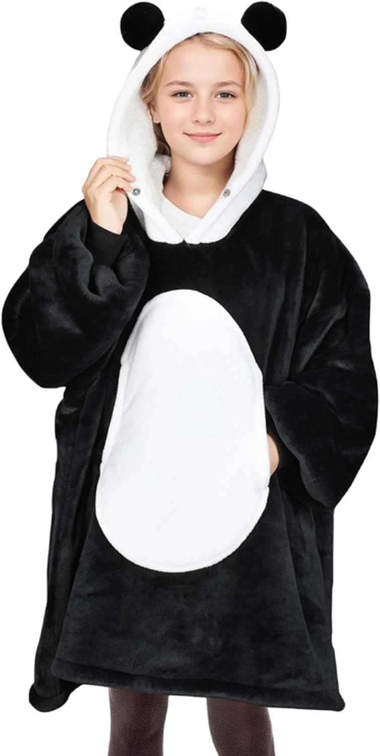Solaris Panda Kids Hoodie Blanket - Cozy Sherpa Fleece
