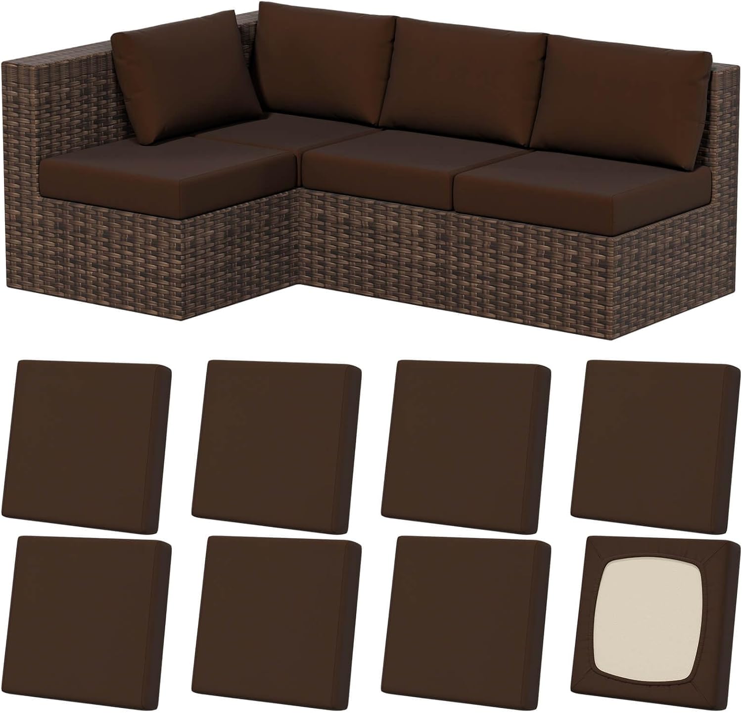 8Pcs Stretch Patio Cushion Covers for Outdoor Furniture Protection