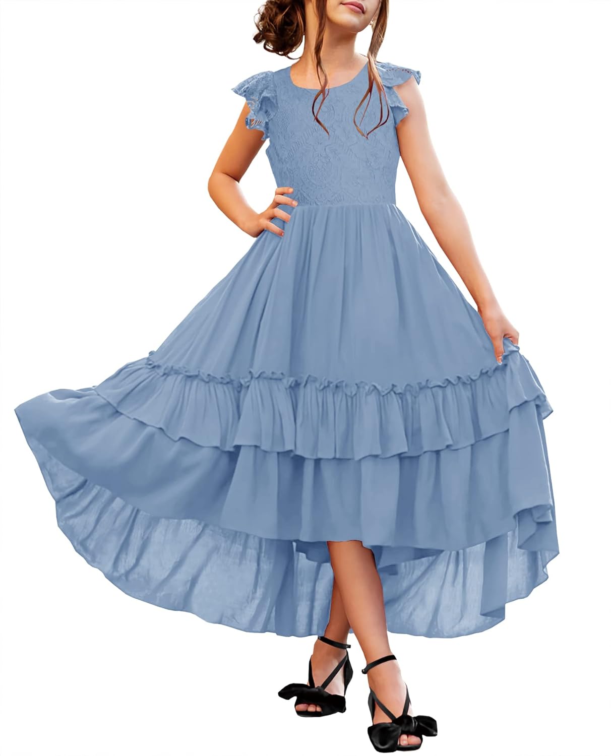 HOSIKA Girls Lace Boho Flower Girl Dress for Weddings and Parties