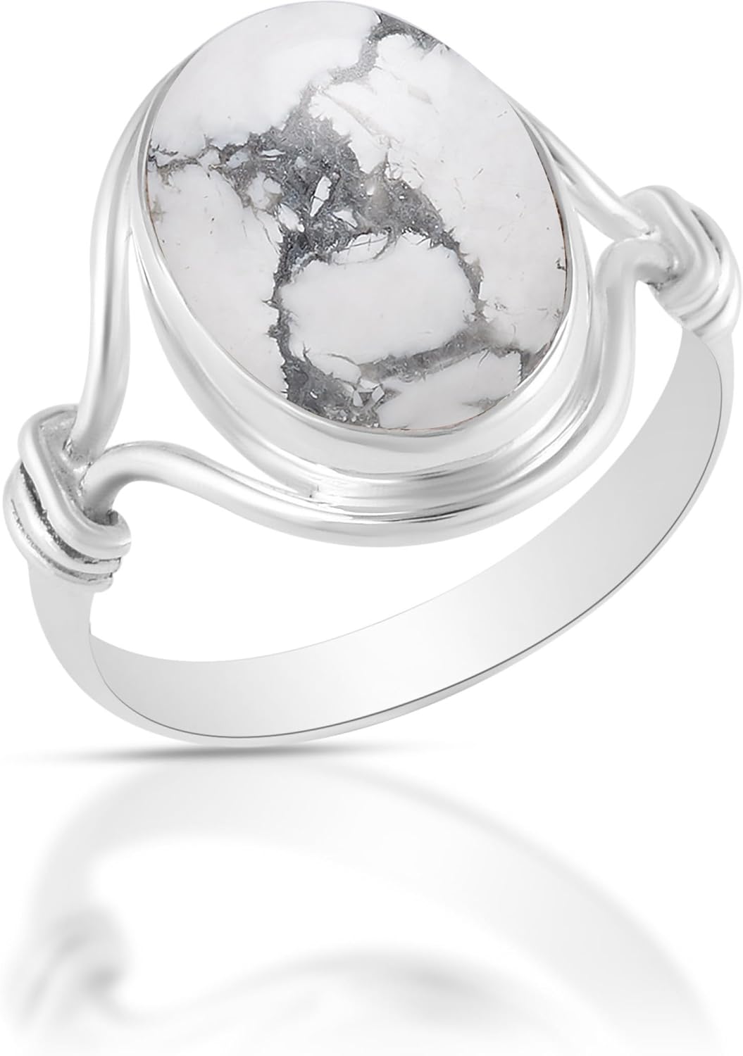 Solid 925 Sterling Silver Ring with Natural Howlite Gemstone