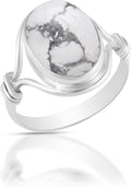 Solid 925 Sterling Silver Ring for Women with Howlite Oval Gemstone