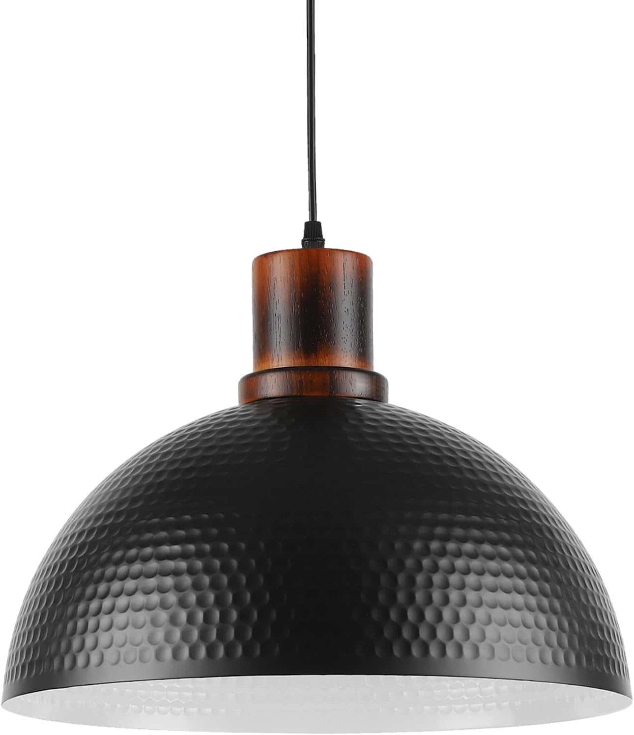 Modern Solid Wood Pendant Lights with Hammered Metal Shade
